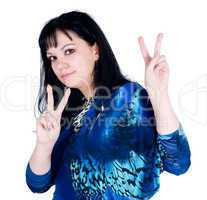 Pretty woman with "victory" gesture