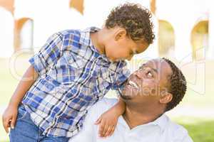 Happy Mixed Race Father and Son Playing