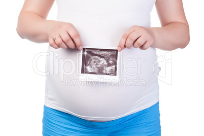 Pregnant Woman's Belly with Ultrasound Image