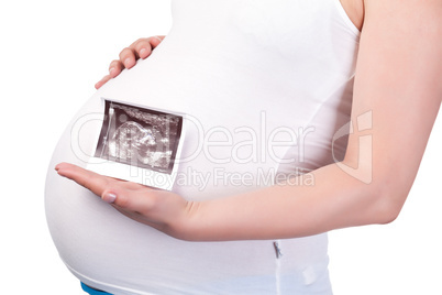 Pregnant Woman's Belly with Ultrasound Image