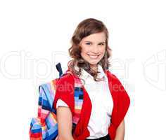 Smiling teenager student with colorful bag
