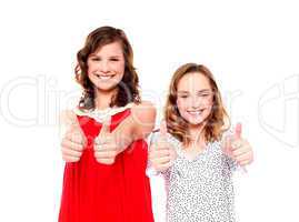Two friends gesturing thumbs up