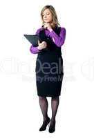 Corporate woman reading official documents