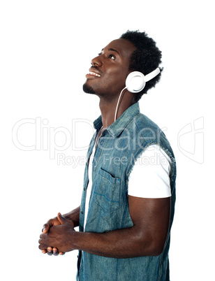 African guy lost in musical world