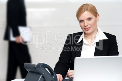 Businesswoman looking at camera
