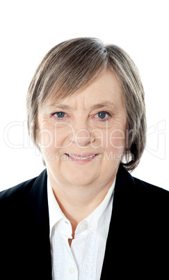 Closeup portrait of smiling old businesswoman