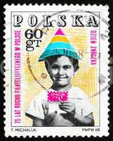 Postage stamp Poland 1968 Child Holding Symbolic Stamp