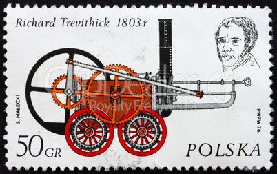 Postage stamp Poland 1976 Engine by Richard Trevithick