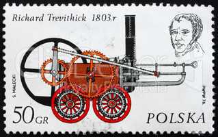 Postage stamp Poland 1976 Engine by Richard Trevithick