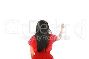 A business woman writing something isolated on white background.