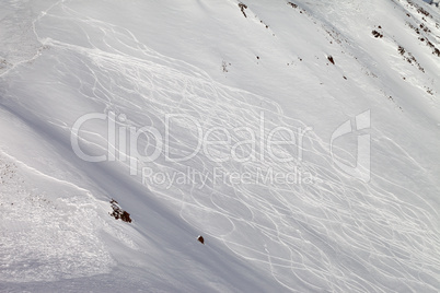 Tracks on ski slope, freeriding