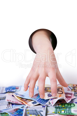 Hand reaching for money