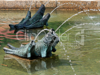 Brunnen mit Fischen und Fontänen