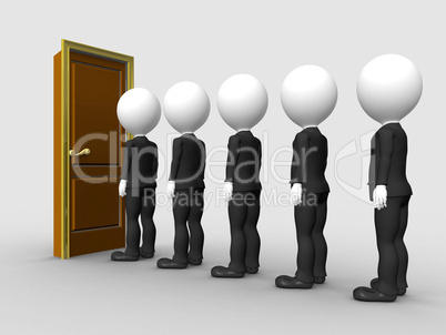 3d people in line waiting for job interview