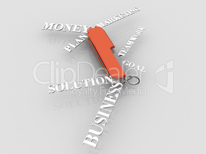 conceptual image using business words with a swiss army knife me