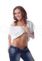 Young woman in jeans smiling
