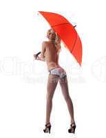 Sexy blonde woman with umbrella
