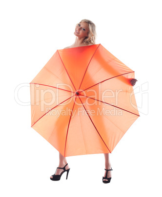 Smiling young woman with umbrella