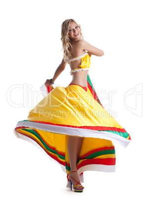 Blonde woman performing mexican dance