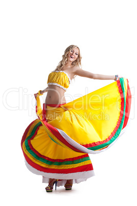 Happy young woman performing mexican dance
