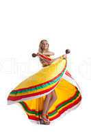 Blonde woman performing mexican dance