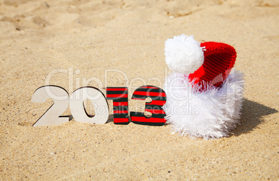 Wooden 2013 year number and Santa's hat