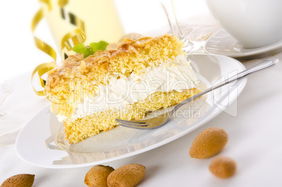 flat cake with an almond and sugar coating