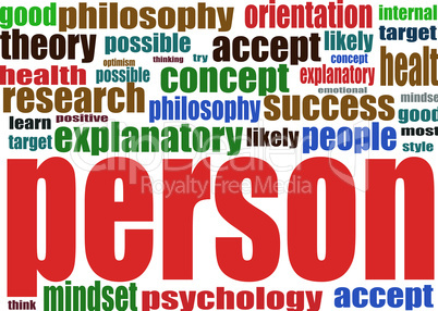 Person. Word collage background. Illustration with different association terms.