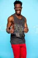 Casual african male showing double thumbs up