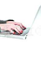 Female hands operating laptop. Cropped image