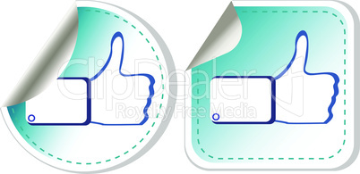 Stickers set with like hand. Vector illustration