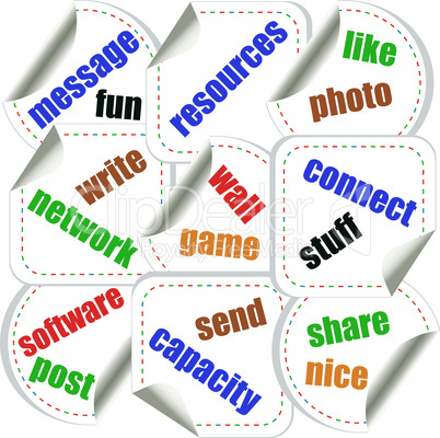 Social media stickers with networking concept words - vector