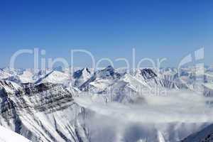 Snowy mountains in haze