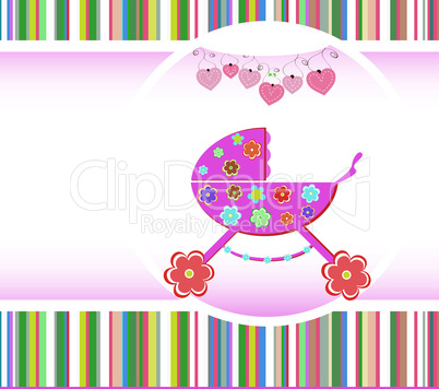 Baby girl announcement card. Vector illustration. Birthday theme