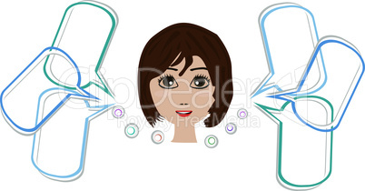 Cute happy woman face with abstract speech bubble