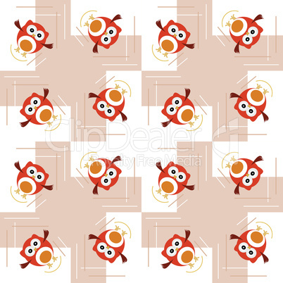 Seamless orange owl illustration pattern for cute kids