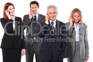 businessmen and businesswomen with mobile