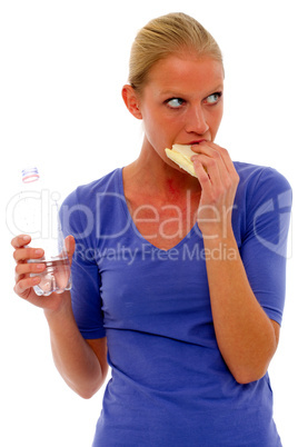 portrait of a young caucasian woman holding a bottle of water an