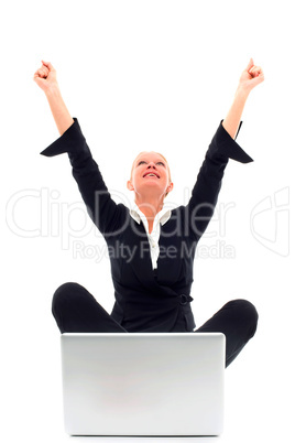 portrait of a young caucasian businesswoman sitting on the floor