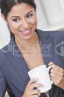 Happy Businesswoman Woman Drinking Tea or Coffee