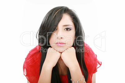 Young serious attractive woman looking into the camera