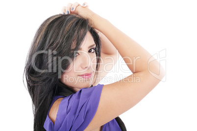 Portrait of young woman with beautiful face and hairs - isolated