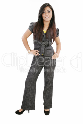 Full length of beautiful business woman over white background
