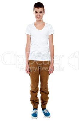 Full length shot of trendy young caucasian boy