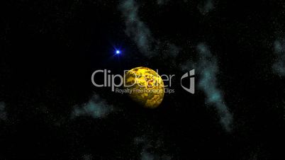 Planet and blue star (UFO) in depths of space