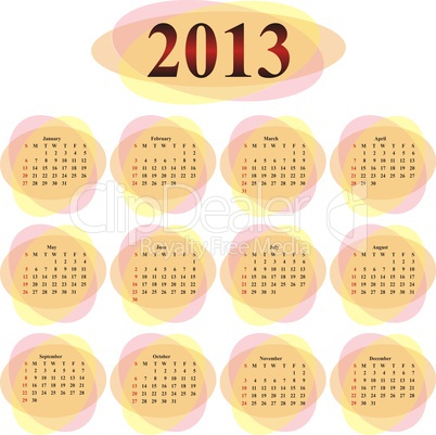 calendar 2013 in orange transparent ovals