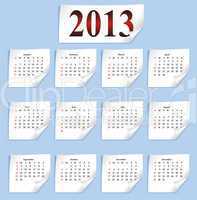 calendar 2013 on small white paper