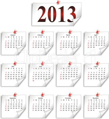 calendar 2013 on small white paper