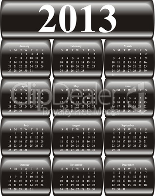 calendar 2013 on black glossy, buttons