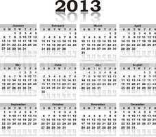 black white calendar 2013 with reflection